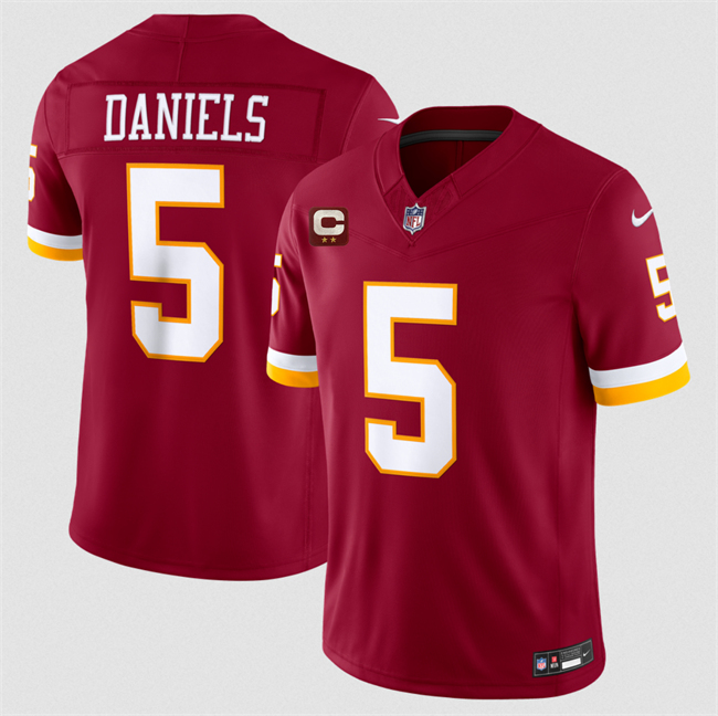 Men's Burgundy Washington Commanders #5 Jayden Daniels With 2-Star C Patch F.U.S.E. Vapor Limited Stitched Football Jersey